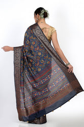 Egyptian Blue Moonga Silk Saree - Silk Mark Certified